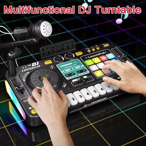 WAPKTY With Microphone Kid DJ Mixer Interactive Multifunctional DJ Turntable Controller Durable Simulation Design Musical Instrument Kids Birthday Gift