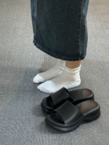 [Free Shipping] 2025 Summer New Style WomenS Thick-Soled High-Heel Slippers With One Strap Platform Height-Increasing Beach Shoes Wedge Heel Lazy Sandals