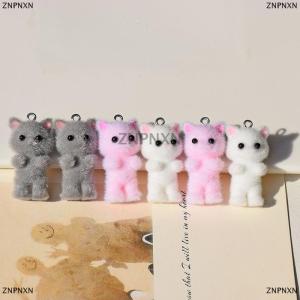 [COD] ZNPNXN Flocking Animals Cartoon Cats Shape Resin Dolls Beads Pendant Diy Jewelry Earring Garment Keychain Pendant Accessories