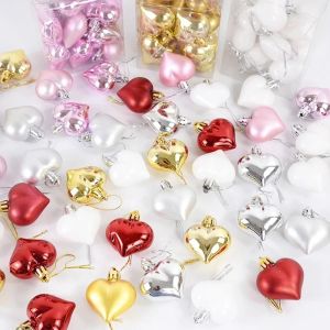 TEWUB 12Pcs Plastic Christmas Heart Shaped Ornaments Bright Matte Heart Shape Christmas Ball Multifunctional Gold Christmas Pendants for Home