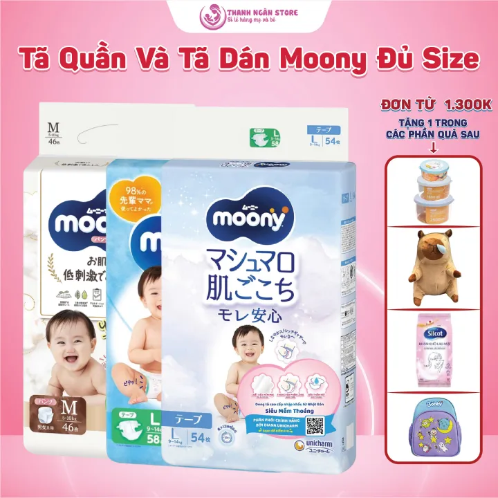 Tã Dán Và Quần Moony Blue ( Moony Xanh ) - Moony Natura ( Moony Trắng) Từ 3 Kg Đến 30 Kg Chính Hãng Unicharm