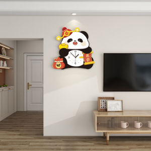 Creative God of Fortune Panda Wall Clock Premium Sense Living Room Dining Room Home Decorative Clock Wall Mounted Mute No Punch Clock