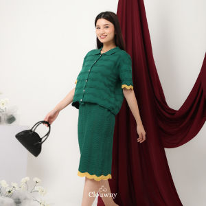 Clouwny Cloud Knit Set Setalan Rok Wanita Lengan Pendek Fit to XXL