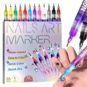 12 Colors Nail Art Pens Set 3D Gel Nail Art Nail Design Tools Nail Art Markers for Kids Quick Drying Suitable for DIY Manicure Such as Stippling and Line Drawing (1set)