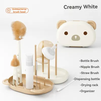 6 in 1 Baby Bottle Brush Set Travel Baby Cleaner Set with Bottle Drying Racks Extendable Bottle Brush Nipple Brush Straw brush