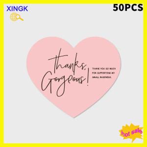 XINGK 50ชิ้น5สไตล์สีชมพูรูปหัวใจแท็กขอบคุณกล่องของขวัญปิดผนึกอุปกรณ์ปาร์ตี้
