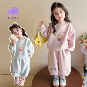 ชุดเซ็ตเด็กผู้หญิง สไตล์ฤดูใบไม้ร่วง/ฤดูหนาว ใหม่ เสื้อสเวตเชิ้ตแขนยาว + กางเกงขายาว สไตล์น่ารักหวานๆ เหมาะสำหรับเด็กอายุ 3-8 ปี