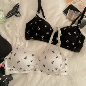 ZEEMIN Sweet Bow Tie Underwear Womens Small Bust Without Steel Ring Lace Bubble Japanese Style Anti-saggingThin and Breathable Bra