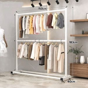 AI Home💕[สุดคุ้ม] ไม้แขวนเสื้อตั้งพื้น 2 ชั้น แขวนผ้าได้มาก ใช้ในบ้านและหอพักนักเรียน ไม้แขวนเสื้อแบบง่ายๆ