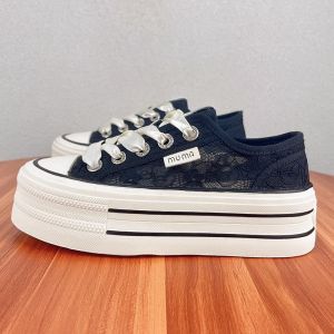 [Free Shipping] Breathable Lace Mesh Canvas Shoes For Women 2025 Summer New Style Versatile Thick-Soled Platform Sneakers White Shoes