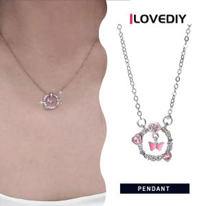 [ILOVEDIY] Christmas Love Pink Butterfly Necklace S925 Sterling Silver Niche Design Clavicle Chain Niche Design Necklace