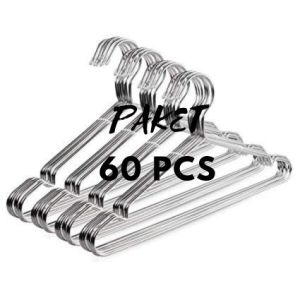 HANGER PAKET 60 PCS GANTUNGAN BAJU KAOS KEMEJA MURAH MERIAH STAINLESS