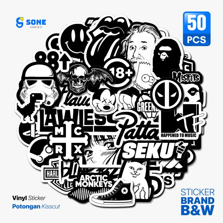 50 Pcs Stiker Aesthetic Black and White Untuk Stiker Helm - Sticker