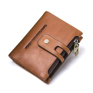 CONTACTS Genuine Leather Men Wallets Double Zipper Hasp Wallets Short Coin Purse Card Holders Money Clips Mens Purses Handbags