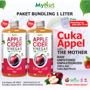 MYNUT CUKA APEL PAKET 1 LITER  2 BOTOL 500 ML -  PAKET SUPER HEMAT APPLE CIDER VINEGAR - 100% ASLI PRODUK HERBAL PREMIUM QUALITY