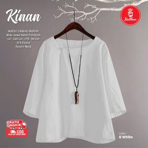 Blouse Wanita Kinan Sleeve Linen Rami Premium Korean Style Lengan Panjang Atasan Casual OOTD Elegan Fashion Terbaru - XELLEA