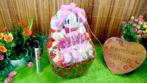 kembarshop - TERLARIS paket kado bayi baby gift parcel bayi parcel kado bayi perempuan kado lahiran-keranjang bulat PINK