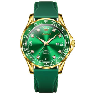 OLEVS 9988 Men Sport Quartz Watch Gift Round-dial Rubber Watchband Wristwatch Calendar