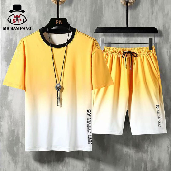 MSP Summer Men's Sets Korean Fashion Trend Gradient Tracksuit Sets Men ...