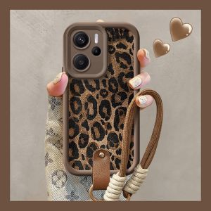Phone Case Redmi Note14 Note14Pro Note 14 Pro + Plus 5G 4G Fashion Leopard Print Soft Casing with Lanyard Lens Protection Shockproof Silicone Back Cover 2025