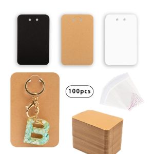 100Pcs Keychain Display Card With Sealing Plastic Bag Kraft Paper Jewelry Display Cards Set