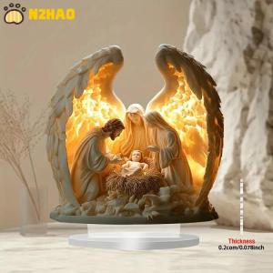 【N2HAO】 2026 New Nativity  Birth Scene Xmas Table Centerpiece Accessory 2D Flat Acrylic For Home Office Decoration Party Ornment