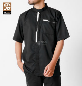 S&D PROJECT Baju Koko Muslim Razin Bahan Toyobo Warna Hitam M-XL Untuk Pria Dewasa Lengan Pendek