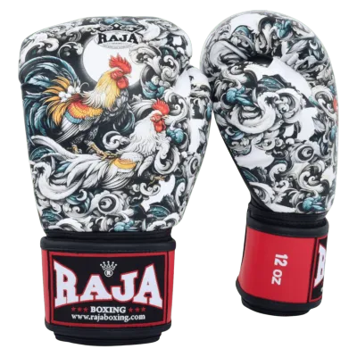 นวมมวยไทยลาย นวมลายแฟนซี นวมชกมวย สกรีนพิเศษ สวยๆ ลายไก่ฟ้า RAJA BOXING Fancy Gloves Muay Thai