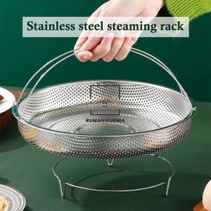Pengukus Bakul Keluli Tahan Karat Pelbagai fungsi dengan Pemegang Multifunctional Stainless Steel Basket Steamer with Ha