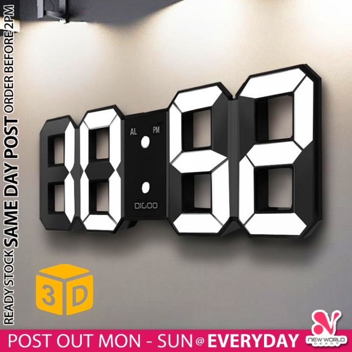 𝗙𝗥𝗘𝗘 𝗕𝗔𝗧𝗧𝗘𝗥𝗬 》 3D LED Digital Clock Alarm Wall Table Desk Temperature ...