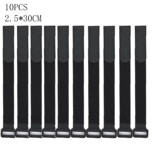 10PCS Reusable Nylon Reverse Buckle Strap Self Adhesive Loop Tape Cable Ties Cable Straps Wire Organizer