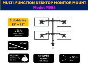 Four Monitors Desk Bracket 4 Screens Table Adjustable Arm Support TV LCD
