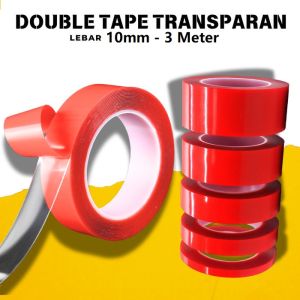 Tebal 1 MM Uk 3 Meter!! Tape Double Tip GEL BUAT KARPET Tempelan PVC WALL PANEL Lakban 3M Super Perekat Lengket Sisi 2 Bagus Paling Murah Dabel Tip Clear 3Meter Diameter Sedang/Banget isolasi/Dua lem isolatip/iso lasi/Solatip/Tempel serba Guna PANEL WAL