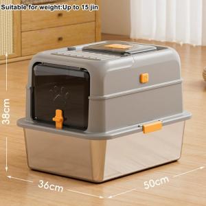 Stainless Steel Litter Box Semi-enclosed Splash-proof And Leak-proof Design Removable Lid Suitable For Big Cats And More