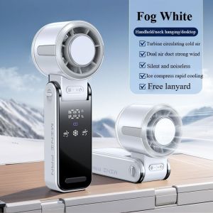【SG】Turbo Handheld Fan with TEC Cooling Effect 3600mAh Rechargeable Portable Mini Fan Digital Display Foldable 5 Wind Speeds USB Fan for Outdoor Home Office