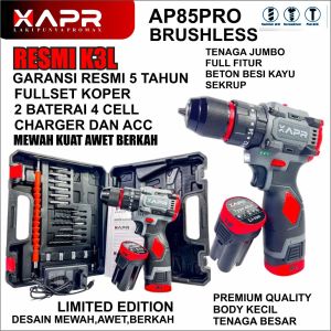 APR RAJA BOR impact drill BRUSHLESS TYPE AP85 pro 10mm keyless auto lock 2baterai mesin bor besi kayu driver sekrup drill