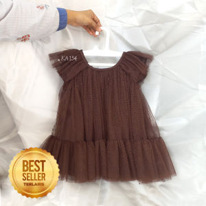 Dress Rok Anak Model Terbaru Gaun Warna Burgandy Denim Coffe Coklat Terlaris 2025 Baju Pesta Ulang Tahun Anak Perempuan 2 3 Elegan Simple Mewah Tahun KA154