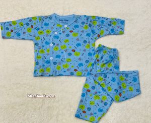 Bộ Đồ Sơ Sinh 2 Món Cúc Lệch Họa Tiết Động Vật Dễ Thương Cho Bé 3-9kg