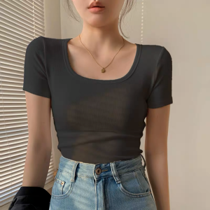 KILY.PH Square Neck Top Basic Solid Full Length Knit Tee 6A0285