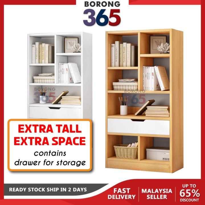 Borong365 Wooden Bookshelf Rak Buku Storage Rack Cabinet Kabinet ...