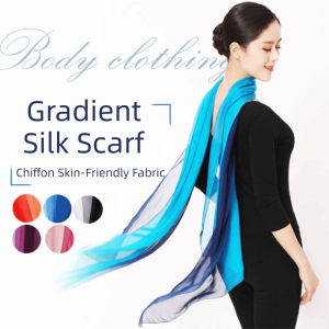ANANAA 50160CM Simulation Silk Scarf Silky Touch Gradient Color Neck Scarf Chic Thin Shawl Hijab for Women