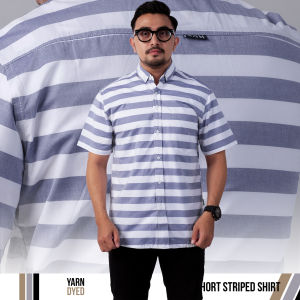 DGM Kemeja Pria Salur Lengan Pendek Premium Kemeja Stripe Pria Kemeja Garis Pria Biru Muda Salur Kecil 050 C