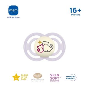 MAM Perfect Night Pacifier 6+ Months Glow in the Dark Baby Soother with Self Sterilising Travel Case (NEW)