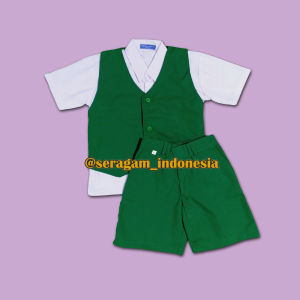 Setelan Seragam Sekolah TK Anak laki laki Baju Celana Rompi HIjau Benhur