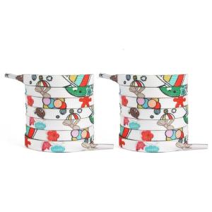 สายรูปการ์ตูนรองเท้าสำหรับสวมใส่ทุกวันรองเท้ากีฬาผ้าโพลีเอสเตอร์ยาว100ซม. หลากสีเชือกรองเท้าแบบแบนสีสันสดใส