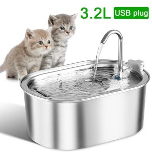 3.2L Cat Drinking Fountain Automatic Stainless Steel Pet Fountains Water Dispenser Ultra Quiet Pump Water Foutain for Multiple Pets