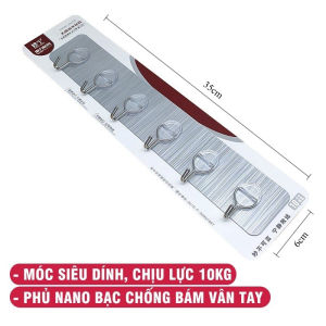 Thanh Móc Treo Đồ 6 Móc Siêu Dính CAO CẤP LOẠI 1 Dán Tường Nhà TắmNhà BếpTủ Quần Áo - HÀNG CÓ SẴN