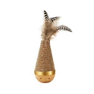 CNIWEN6 Cartoon Pattern Cat Tumbler Wobbler Toys Wear-Resistant with Feather Cat Teaser Toy Funny Bite-Resistant Kitten Wobble Ball Indoor Play