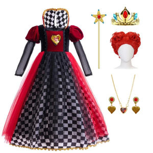 ali9 Queen Of Hearts Cosplay Dress Movie Alice In Wonderland Characters Costume Girls Halloween Disguise Clothes Party Outfits