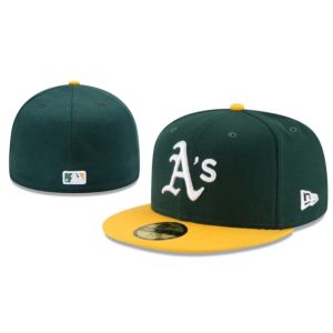หมวกแก๊ป Oakland Athletics AC สีเหลืองเขียวแบบพอดีหนึ่งใบ